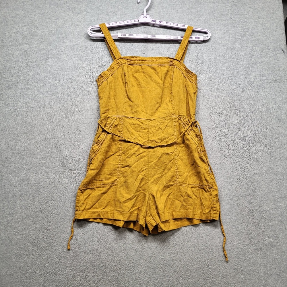 Old Navy Women Romper L Mustard Yellow Linen Viscose 3" Inseam